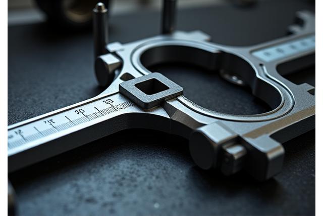 Detailed inspection of a forged connecting rod with calipers